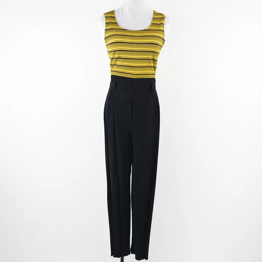 Vintage 80s 90s John Roberts Women's Yellow Black Striped Jumpsuit Size 8 Bold - Picture 6 of 13